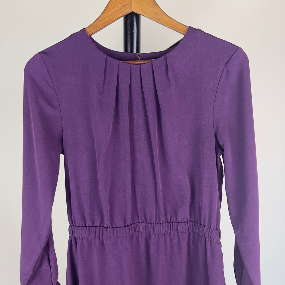 H&M Womens Purple Long Sleeve Pleated Dress Elastic Waist Keyhole Back Sz 12